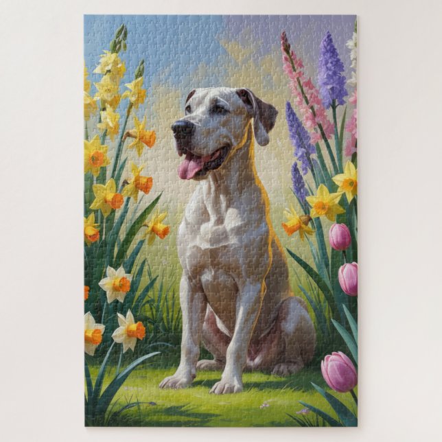 Puzzle Grand Danois Peinture de fleurs printanières (Vertical)