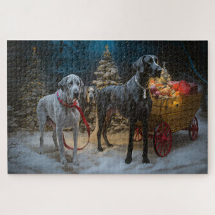 Puzzle Grand Danois Traîneau de Noël Décoration de Noël S