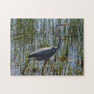 Puzzle Grand Héron Bleu Pataugeant dans la Faune et la Fl