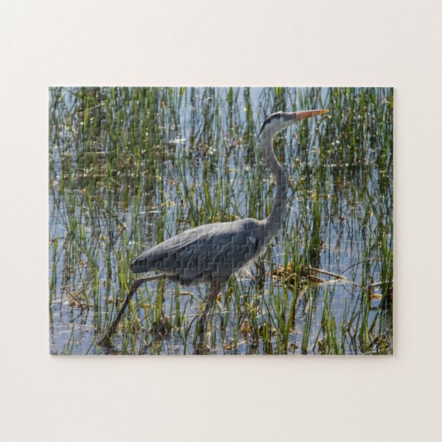 Puzzle Grand Héron Bleu Pataugeant dans la Faune et la Fl (Horizontal)