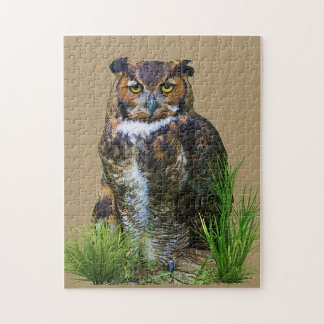 Puzzle Grand hibou à cornes personnalisable (Vertical)