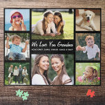 Puzzle Grand-mère Vous Aime Collage Photo<br><div class="desc">Un amusant casse-tête photo collage jigsaw pour la plus grande grand grand-mère du monde. Vous pouvez personnaliser avec huit photos de famille de petits-enfants, d'enfants, d'animaux domestiques, etc., customiser l'expression "Je t'aime" ou "Nous t'aimons", et si elle est appelée "grand-mère", "Nana", "maman", etc., et ajouter les petits-enfants et d'autres noms,...</div>