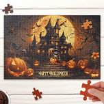 Puzzle Grand Mignonne Happy Halloween Haunted House Puzzl<br><div class="desc">Puzzle avec une scène d'imaginaire mignonne avec un chaton noir avec des citrouilles dans une maison hantée. Un grand casse-tête pour toute la famille à Halloween. Ce puzzle est aussi disponible en petite taille : https://www.zazzle.com/z/1wwaba5z?rf=238669109942468267</div>