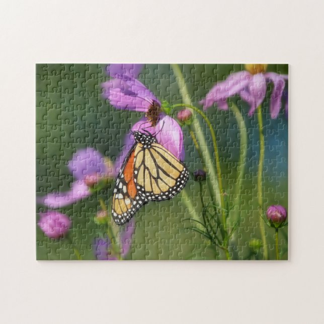 Puzzle Grand papillon monarque sur fleurs violettes Puzzl (Horizontal)