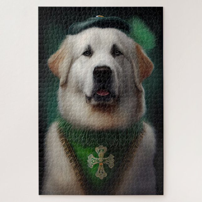 Puzzle Grand Pyrenees en tenue de la Saint-Patrick (Vertical)
