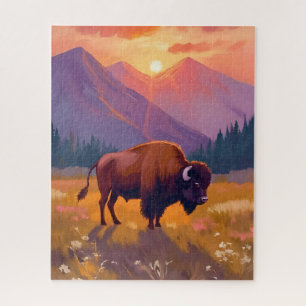 Puzzle Grand Teton Bison Peinture de voyage au parc nat