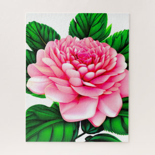Puzzle Grande pivoine rose avec Feuilles vert émeraude