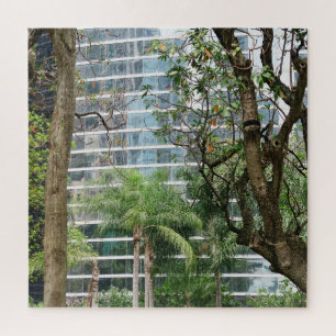 Puzzle grande ville, gratte-ciel, arbres, parc, asie, hon