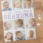 Puzzle Grandma 9 Photo Collage Coeurs Couleurs personnali<br><div class="desc">Créez un cadeau d'activité spéciale et gardez-vous pour la grande grand-mère fière qui présente ses petits-enfants ou petits-enfants et des photos de famille avec un puzzle personnalisé et personnalisé avec un modèle de collage photo facile à télécharger avec 9 photos et le titre WE LOVE YOU GRANDMA épelé avec coeur...</div>