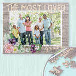 Puzzle Grandma la plus aimée - Fleurs d'aquarelle rustiqu<br><div class="desc">Joli puzzle photo pour votre grand-mère - idéal pour la journée de la mère ou un cadeau d'anniversaire. Le modèle est configuré pour vous permettre d'ajouter votre propre photo et vous pouvez également éditer "grand-mère" à votre titre préféré (i.e., nonna, nana etc), si vous le souhaitez. Cette aquarelle à motifs...</div>
