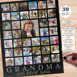 Puzzle GRANDMA moderne Collage photo Script Message noir<br><div class="desc">Créez une activité de mémoire photo pour GRANDMA avec un puzzle personnalisé avec un message modifiable WE LOVE YOU en script (ou substituez tout message ou nom puisque le texte est modifiable) avec 39 photos faciles à télécharger. Vous pouvez modifier les styles de police de texte, la couleur et la...</div>