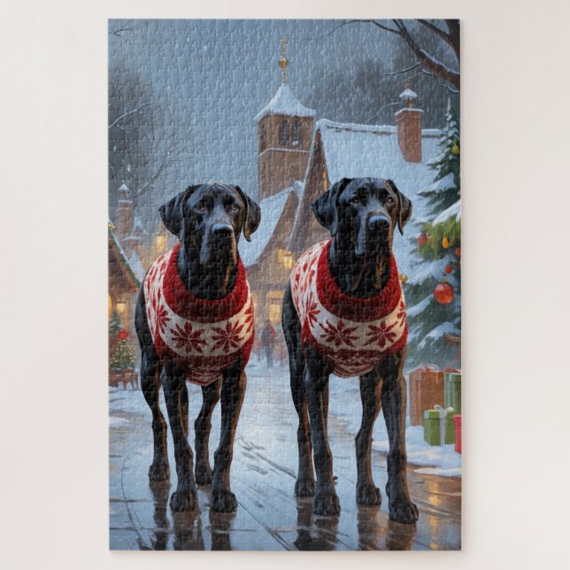 Puzzle Grands Danois Noël Neige Fêtes (Vertical)