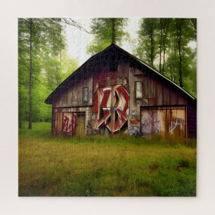 Puzzle Grange abandonnée et patinée dans les bois
