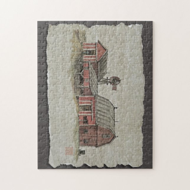 Puzzle Grange et moulin à vent amish rouges (Vertical)