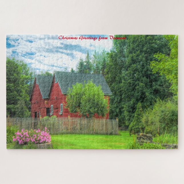 Puzzle Grange rustique Vermont.Noël salutations (Horizontal)