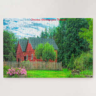 Puzzle Grange rustique Vermont. Vœux de Noël
