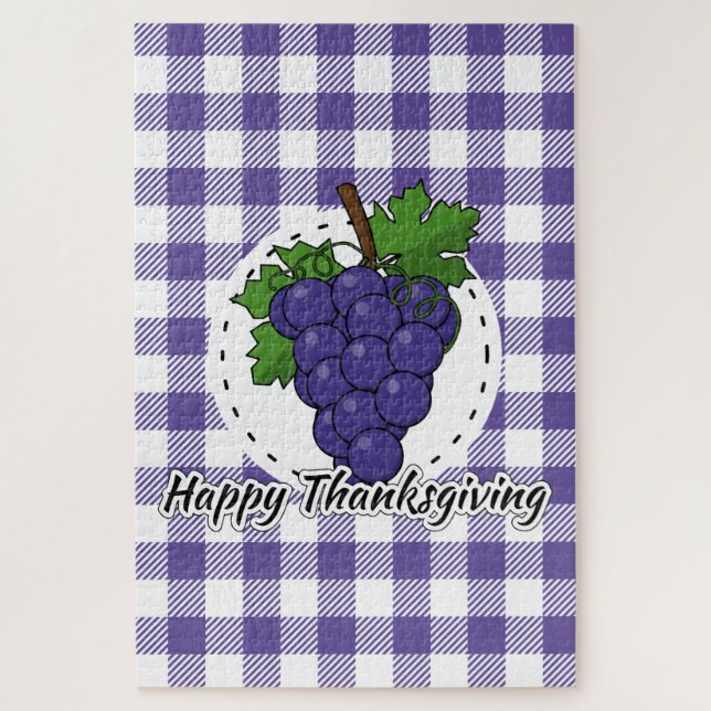 Puzzle Grape on Violet Plaid (Vertical)