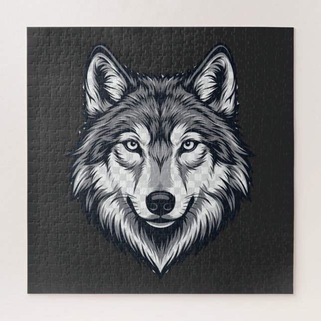 Puzzle graphique de la tête de loup solitaire féro (Vertical)