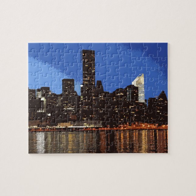 Puzzle Graphique de l'horizon de New York la nuit (Horizontal)