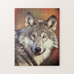 Puzzle Graphique de peinture d'art de loup gris