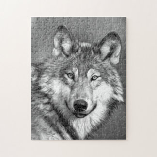 Puzzle Graphique de peinture d'art de loup gris | Noir et