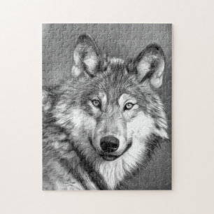 Puzzle Graphique de peinture en loup gris Noir et blanc