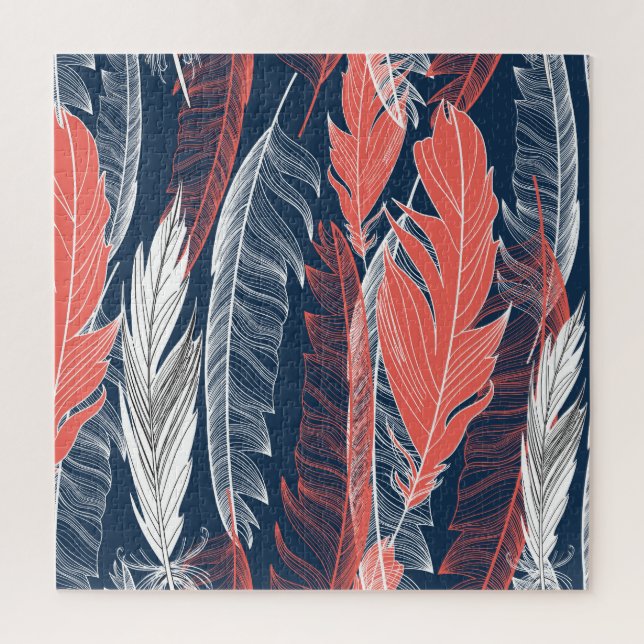 Puzzle Graphiques En Plumes, Beau Motif sans couture. (Vertical)