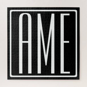 Puzzle Gras moderne 3 initiales Monogramme   Blanc sur no