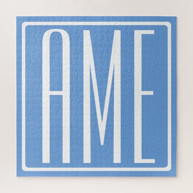 Puzzle Gras moderne 3 initiales Monogramme | Bleu doux (Vertical)