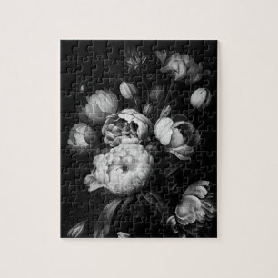 Puzzle Gras Moody Painterly Flowers Noir et Blanc