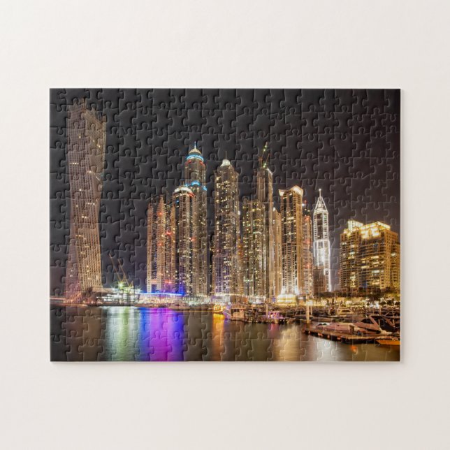 Puzzle Gratte-ciel dans la marina de Dubaï la nuit, EAU (Horizontal)