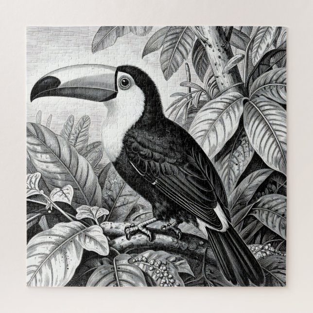 Puzzle Gravure de Toucan dans le Feuillage de la Jungle (Vertical)