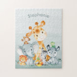 Puzzle Gray Mint Watercolor Cute<br><div class="desc">Cute gray mint watercolor safari animals with jungle leaves and fruits for kids or as gift for animals lovers. Makes a great venin ! Personalize with your own special text or color Matching items available in our store.</div>