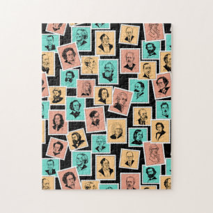 Puzzle Great composers on stamps, tricolour pattern - 2
