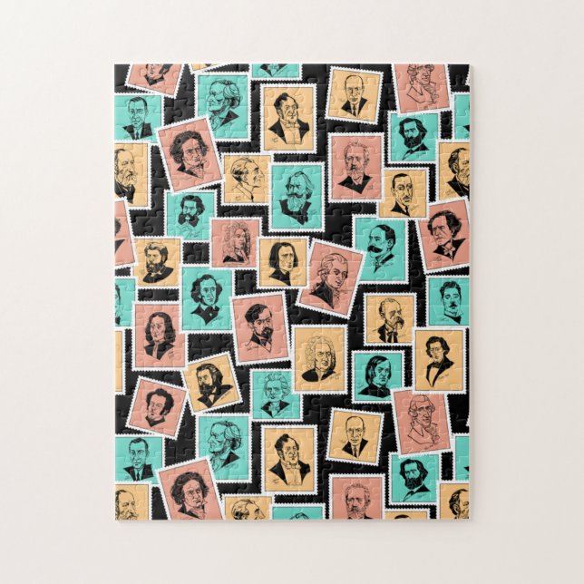 Puzzle Great composers on stamps, tricolour pattern - 2 (Vertical)