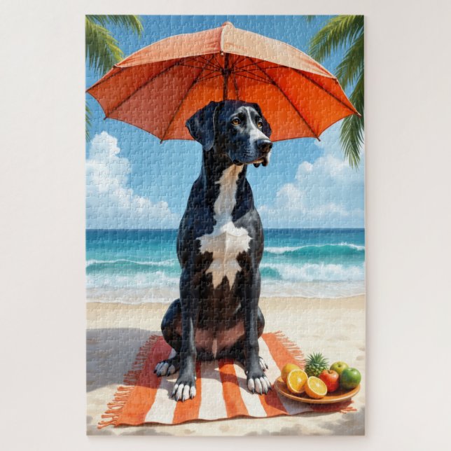 Puzzle Great Dane Beach Relax Scene (Vertical)