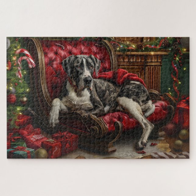 Puzzle Great Dane Dog Christmas Festive (Horizontal)