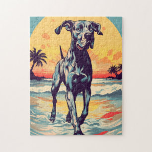 Puzzle Great Dane sur une plage tropicale au coucher du s