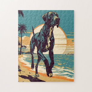 Puzzle Great Dane sur une plage tropicale au coucher du s
