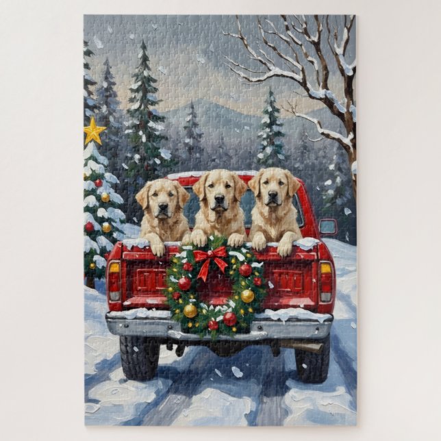 Puzzle Great Pyrenees Christmas Red Truck Holiday (Vertical)