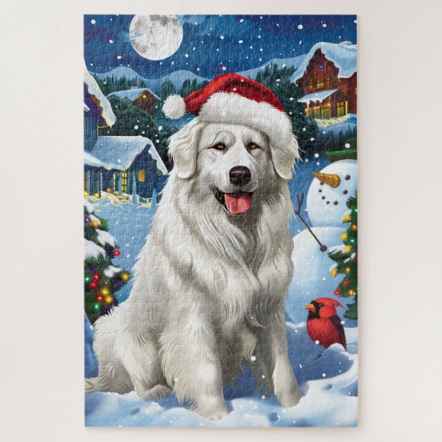 Puzzle Great Pyrenees Winter Wonderland Noël Joie (Vertical)