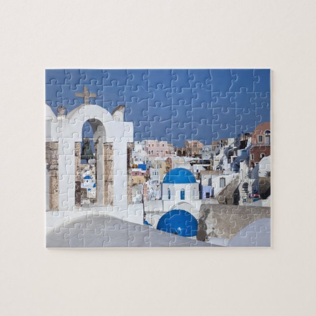 Puzzle Grèce, Santorin. Clocher et dômes bleus de 2 (Horizontal)