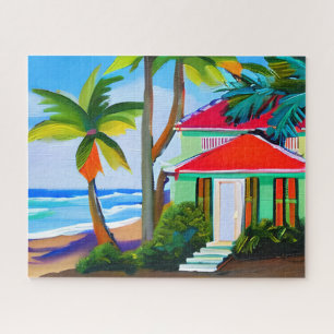 Puzzle Green Beach House Art Océan Tropical