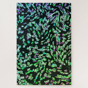 Puzzle Green Pink Black Abstract Fractal Modern Art 2023