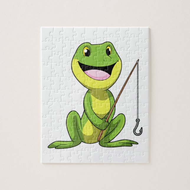 Puzzle Grenouille à la pêche avec canne à pêche (Vertical)