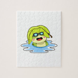 Puzzle Grenouille avec feuille à la natation