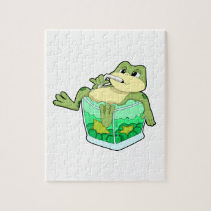Puzzle Grenouille avec verre de jus