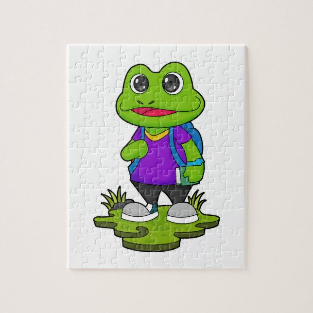Puzzle Grenouille comme randonneur avec sac à dos (Vertical)