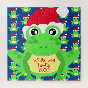 Puzzle Grenouille de Noël Santa Hat Motif Bleu Nouveauté