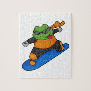 Puzzle Grenouille en snowobarder avec snowboard